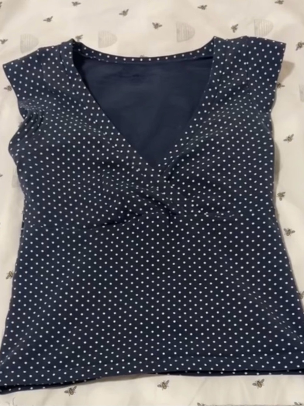 Brandy Melville Navy and White Polka Dot V-Neck Twist Front Tank